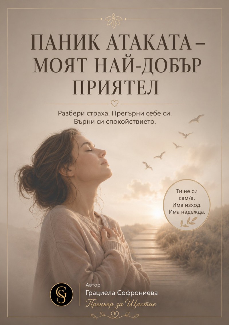 Ами ако паник атаката не е твой враг, а сигнал, че нещо в теб има нужда да бъде чуто?<br />
Тази безплатна книжка ще ти помогне да погледнеш по различен начин на страха, да разбереш какво стои зад него и да започнеш да възвръщаш усещането си за спокойствие и сигурност.<br />
Подари си време за себе си.<br />
Разбери страха.<br />
Чуй себе си.<br />
Направи първата крачка към промяната.<br />
